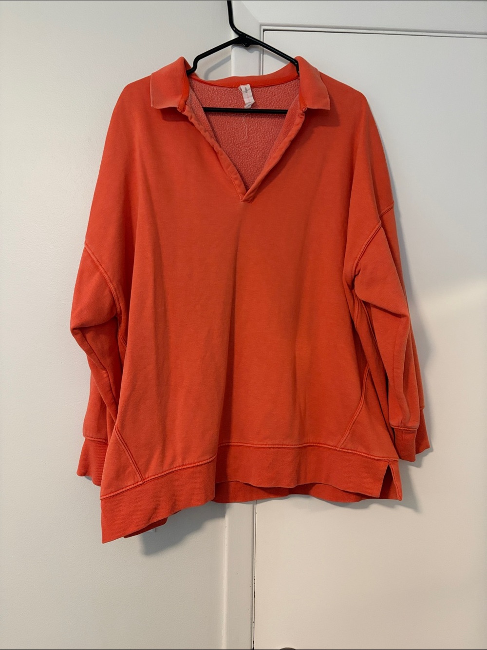 Oversized Collared Pullover Sweatshirt - Orange